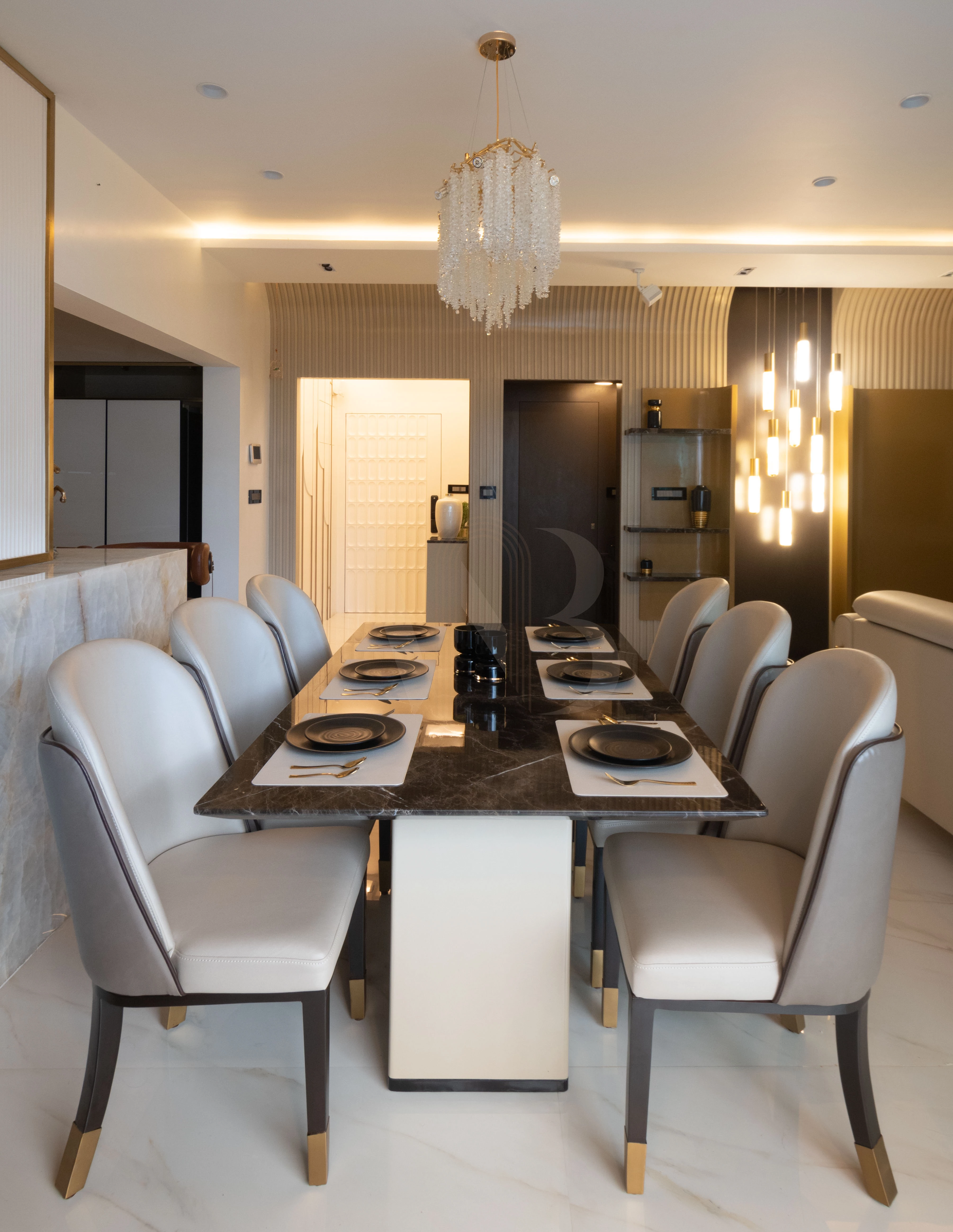 Dining area to living room perspective view
