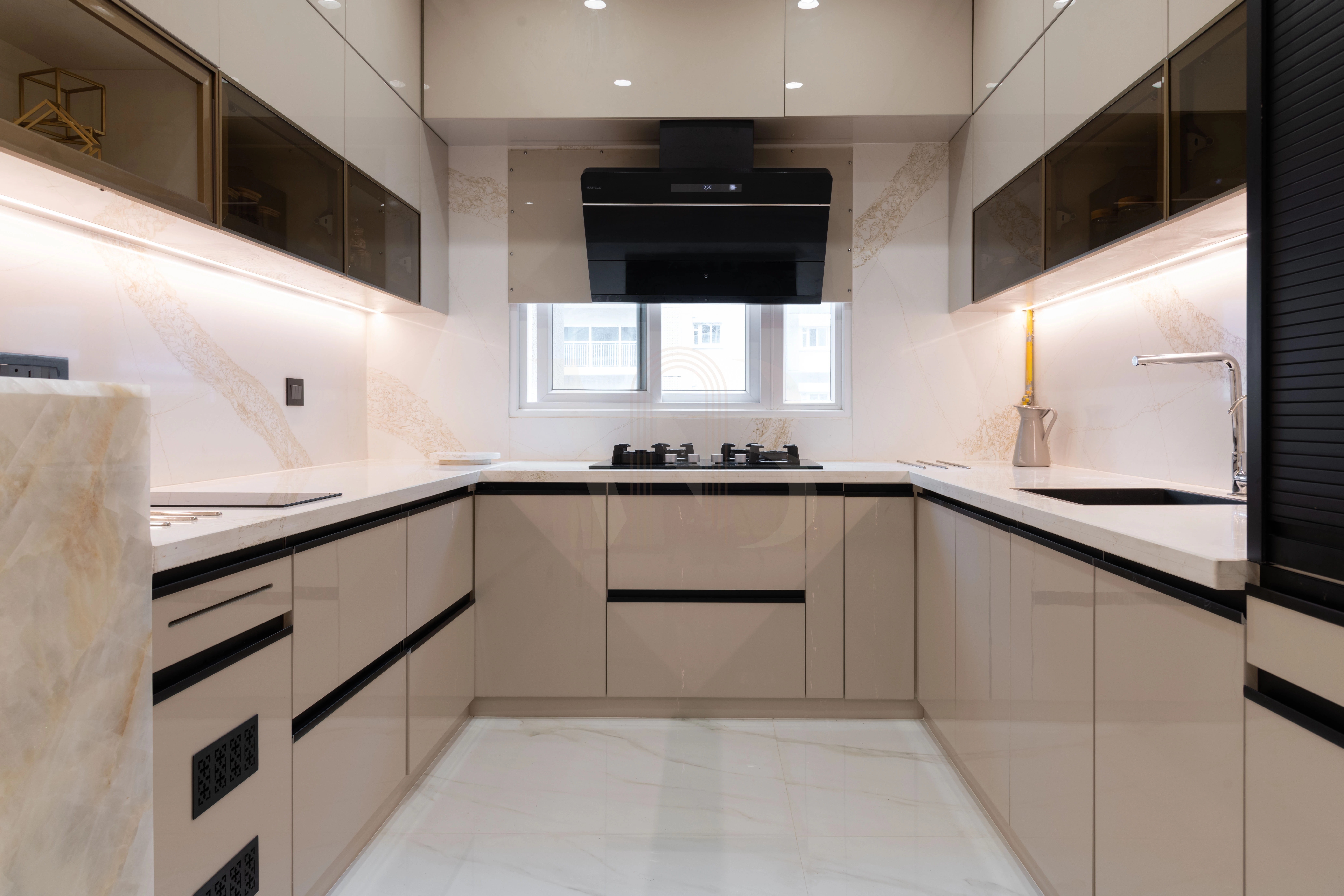 Acrylic finish handleless kitchen cabinets