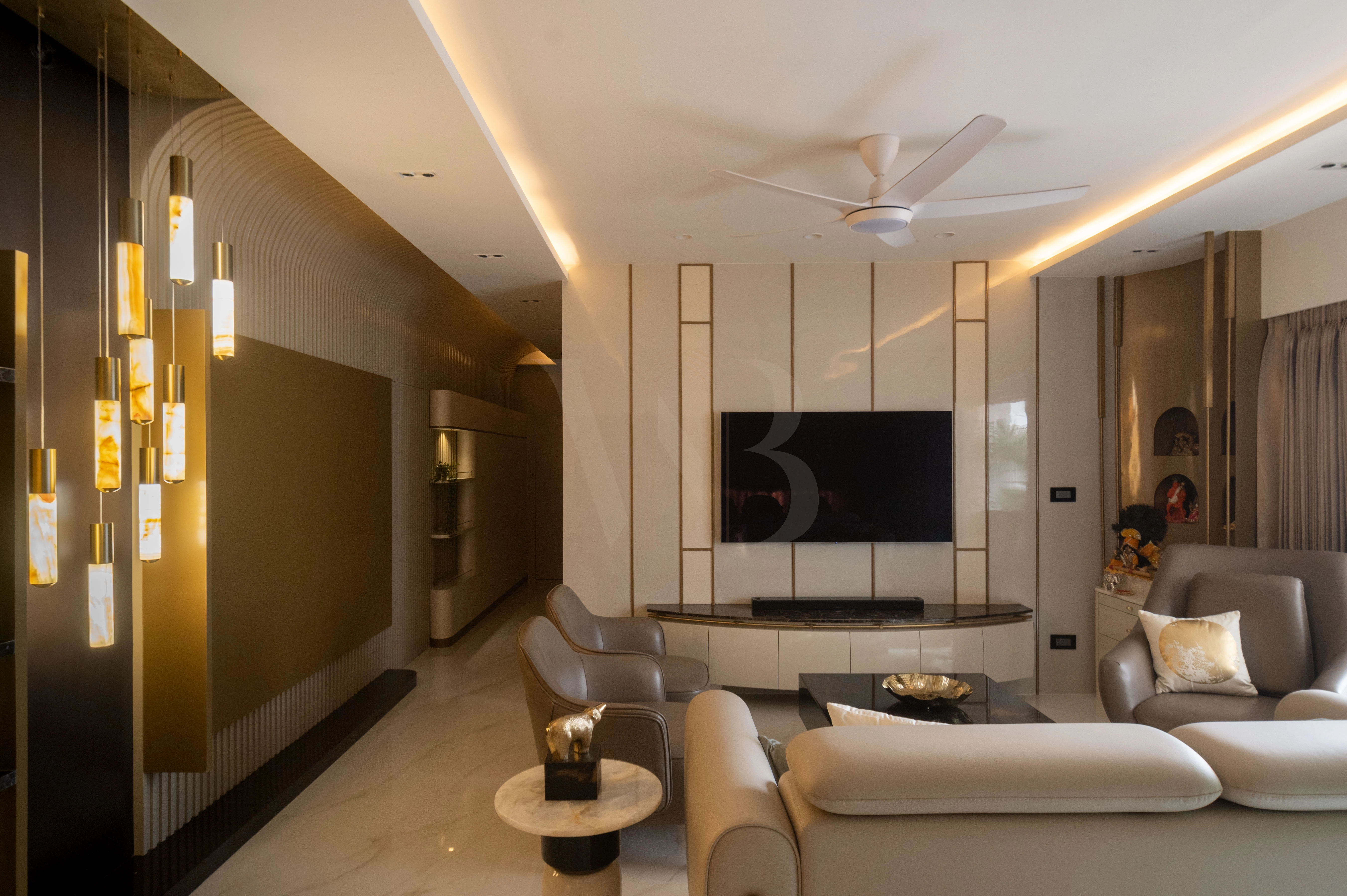 Custom TV unit with brass accents and marble