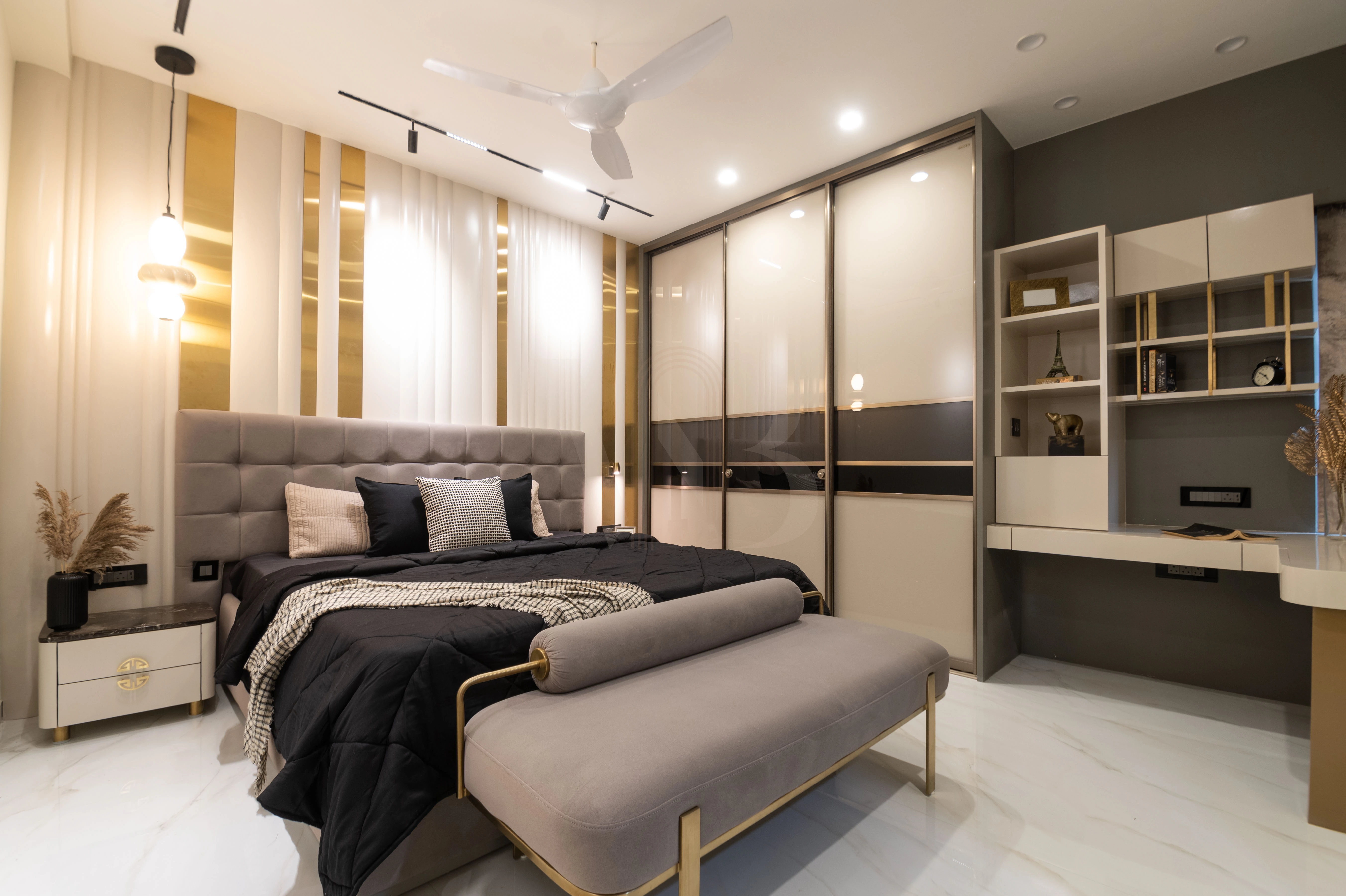Wide view of son's suite interior