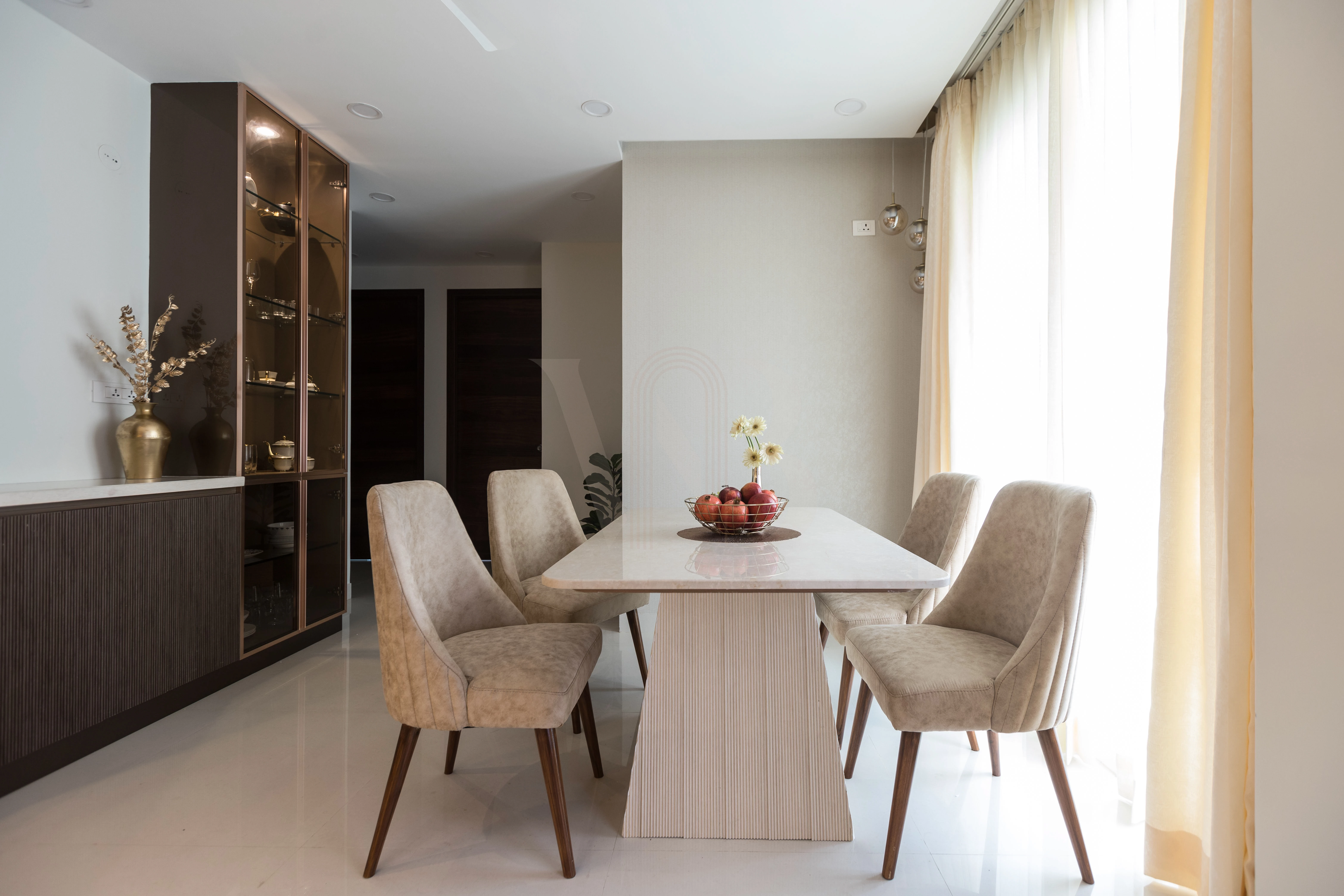 Open plan dining and kitchen perspective view